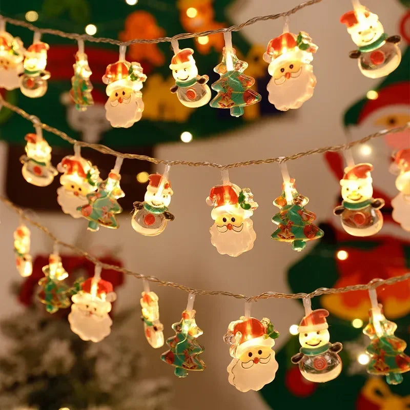 Weihnachts-Lichterkette | LED Girlande mit Weihnachtsmann & Schneemann | Batteriebetrieben | Warmweiß