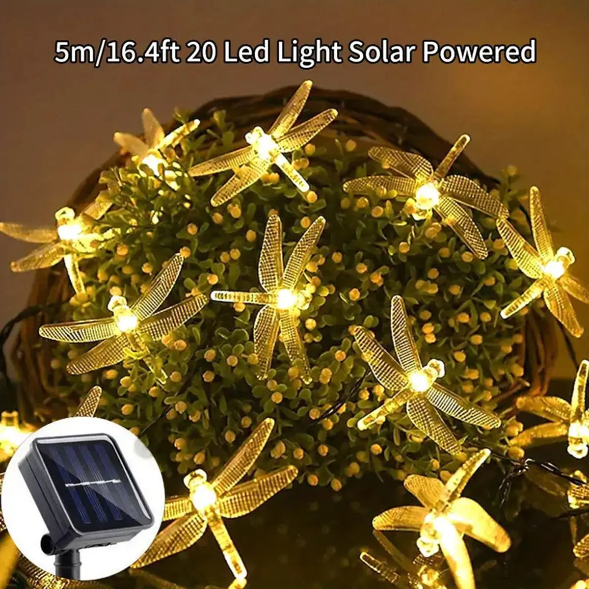 Solar-Lichterkette Lumila | 5 m mit 20 Libellen-LEDs | 8 Modi | Wasserdicht & Outdoor geeignet