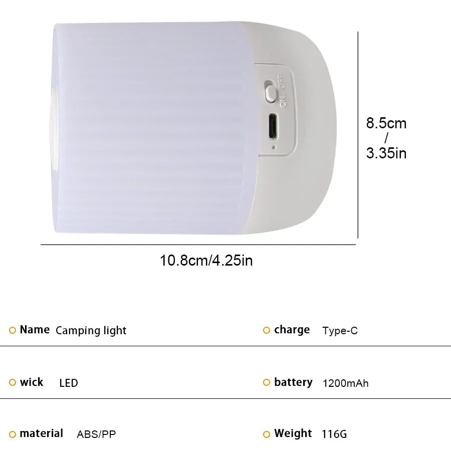 LumiCamp | 360° Camping- & Stimmungslicht | 3 Lichtfarben, Touch-Steuerung & USB-C | 25h Akkulaufzeit