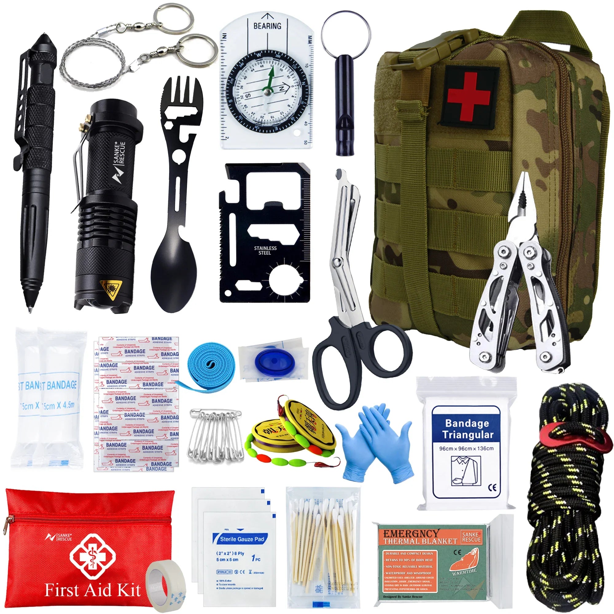 Survivora24 Notfall-Set | 24-teiliges Outdoor Survival Kit mit Erste-Hilfe-Ausrüstung | Für Wandern, Camping, Katastrophenschutz & Abenteuer