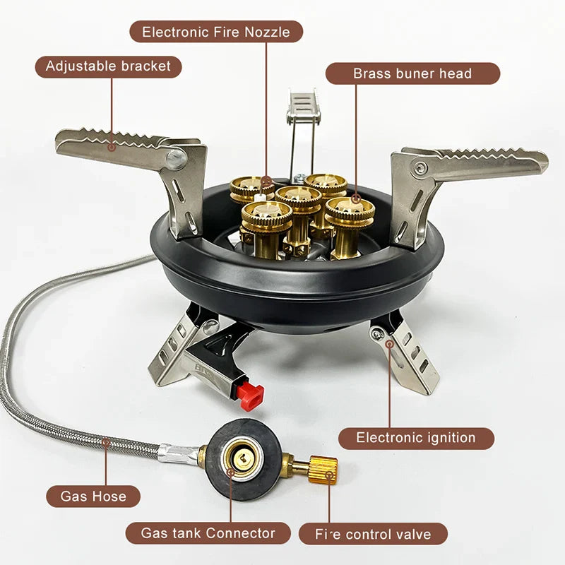 Flamurion Camping-Gaskocher 16000W mit Piezozündung | Faltbarer Hochdruck-Gasbrenner für Outdoor & Notfälle | Für Butan/Propan
