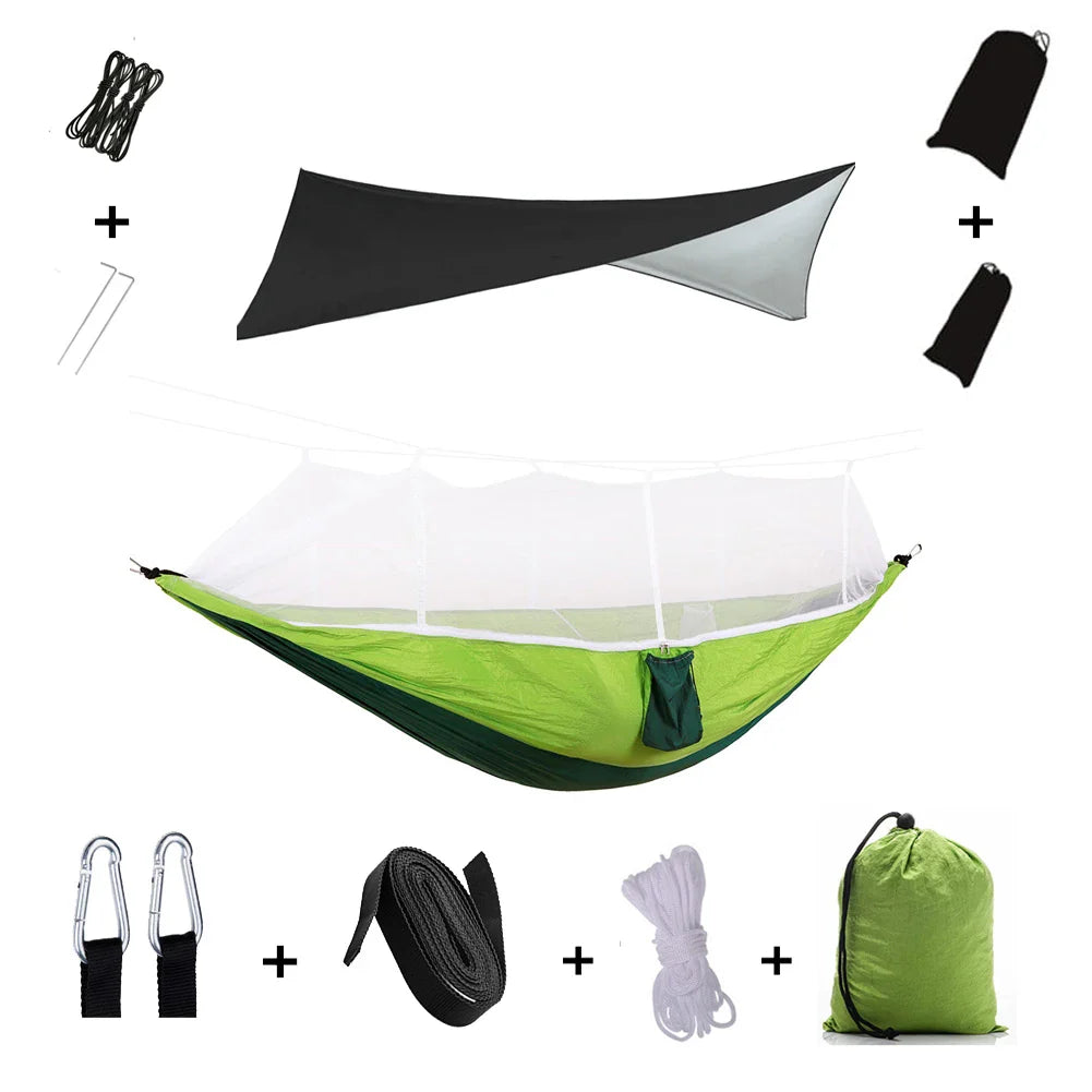 Trekviva Camping-Hängematte | Integriertes Moskitonetz & Regendach | Ultraleicht & Reißfest | 3-in-1 Outdoor Lösung