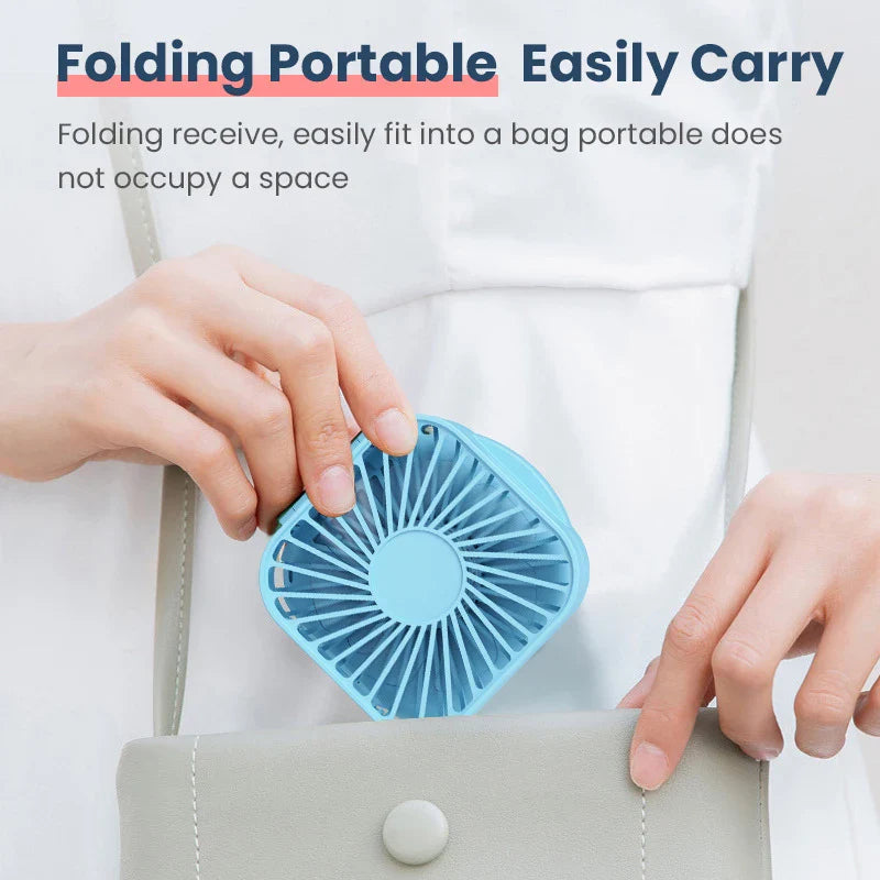 Faltbarer Mini-Nackenventilator Coolique MirrorFan | USB Wiederaufladbar | Mit Kosmetikspiegel | 3-Stufen | Leise & Tragbar