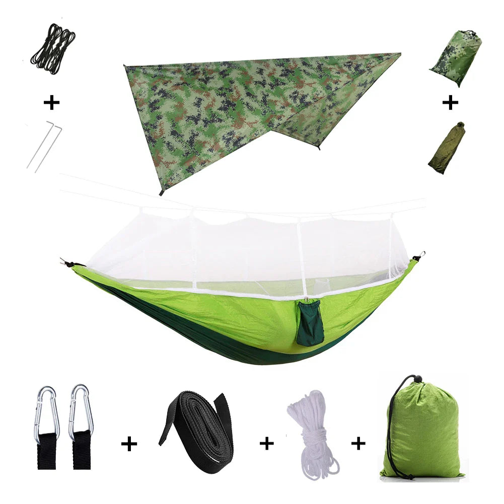Trekviva Camping-Hängematte | Integriertes Moskitonetz & Regendach | Ultraleicht & Reißfest | 3-in-1 Outdoor Lösung