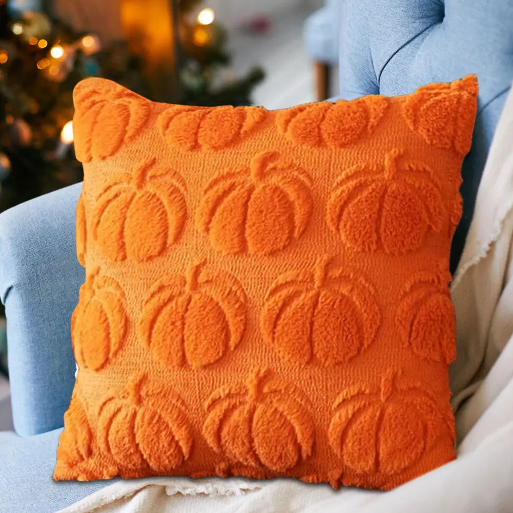 Pumpura | Kissenhülle Herbst Kürbis | 45 × 45 cm | Weich & Plüschig | Halloween & Herbstdeko
