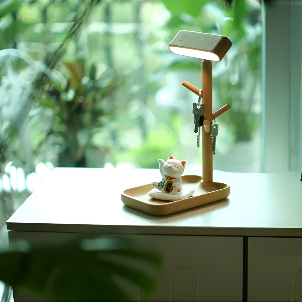 Nachttischlampe Lunara | Mit Ablage & Warmweißem Licht | Bambus & Holz | Modern & Funktional