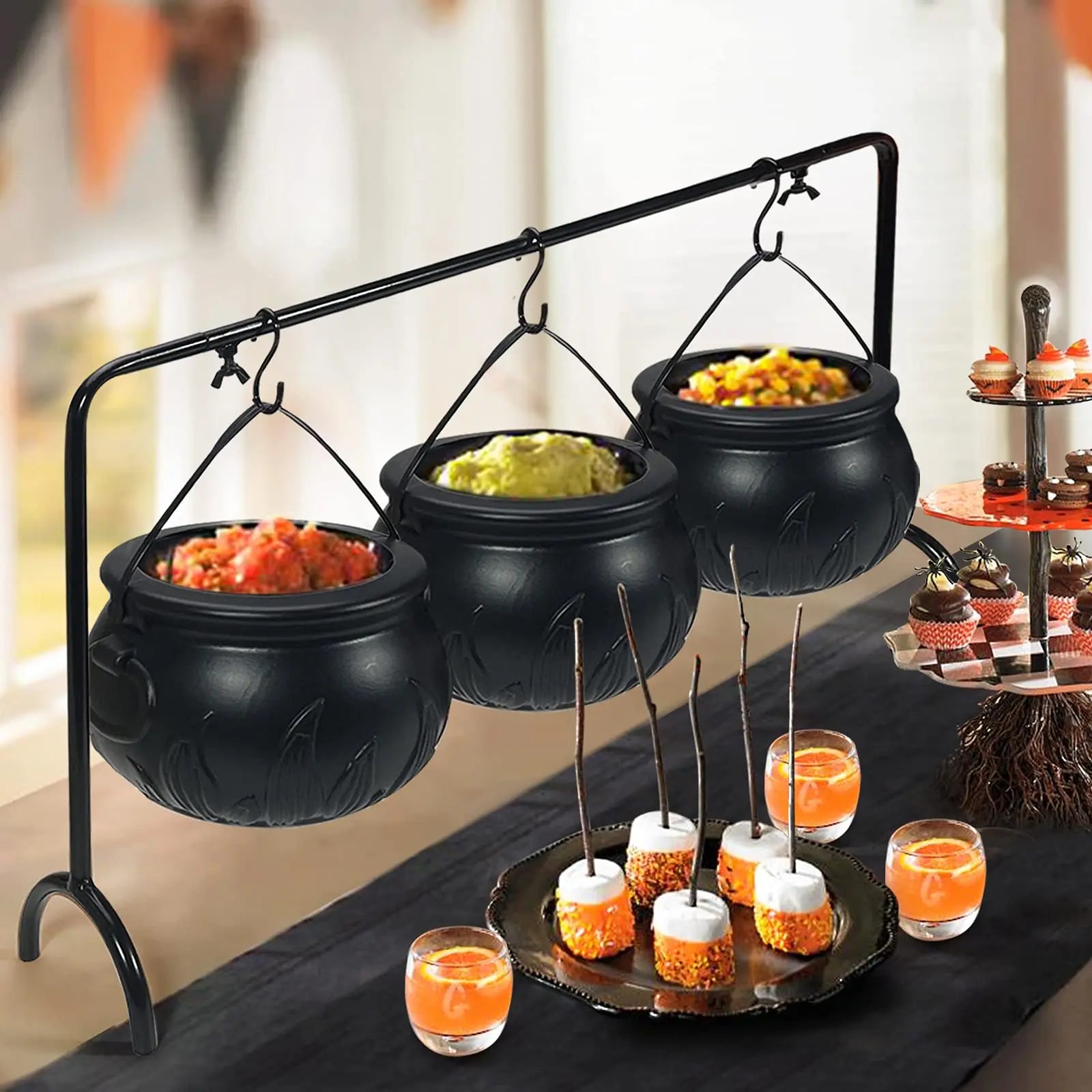 CauldronCharm | Halloween Hexenkessel Schalen Set (3 Stück) mit Ständer | Deko & Serviergeschirr