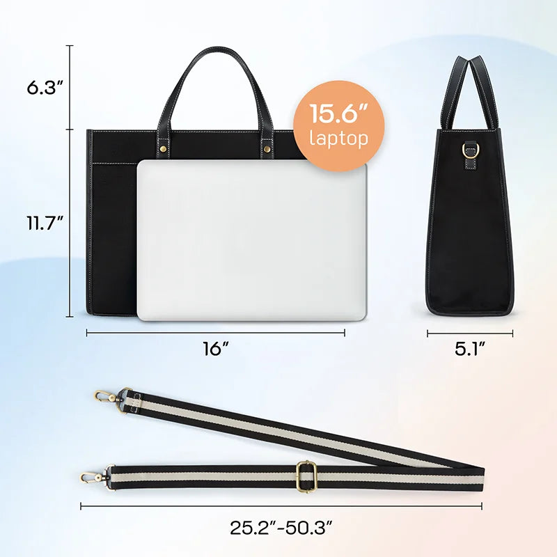 Tascana Canvas Laptop-Tasche Damen 15,6 Zoll | Große Schultertasche mit Fächern für Büro, Uni & Reisen | Stilvolle Handtasche mit Trageriemen & Laptopfach