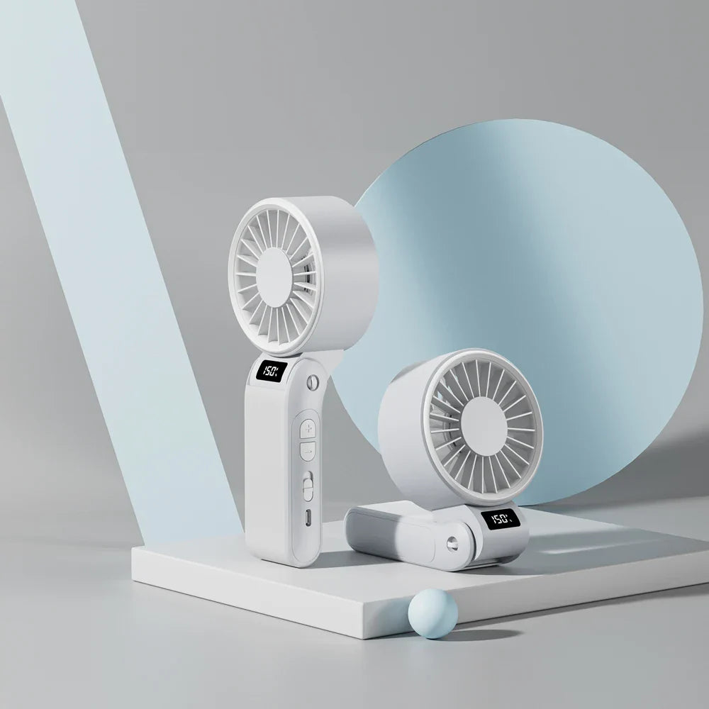 ZephyrAir Lärmfreier Klapp-Ventilator | USB-Wiederaufladbar 3000 mAh | Mini-Handventilator mit 3 Lichtfarben & Luftanzeige