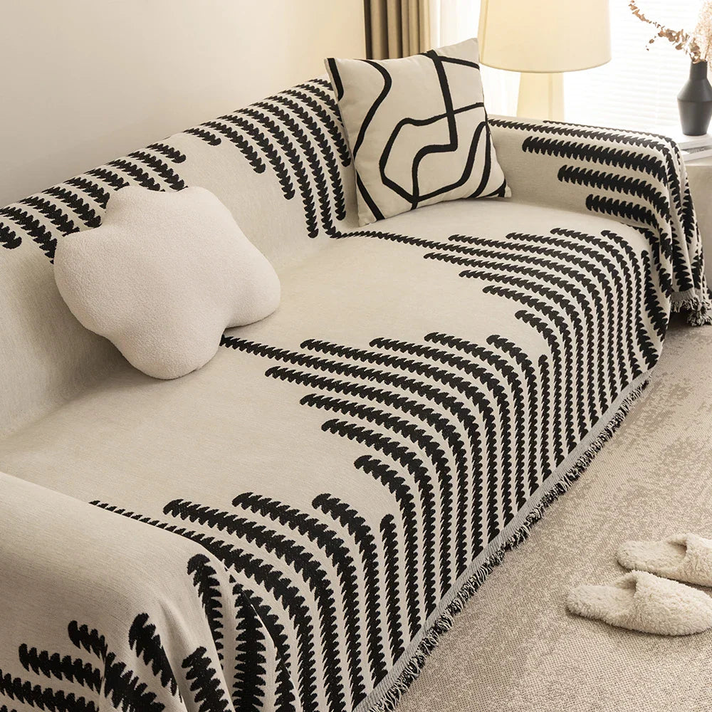 Chenille Sofa-Decke NordicTassel | Mit Fransen | Allround-Wohn- & Kuscheldecke | Für alle Jahreszeiten