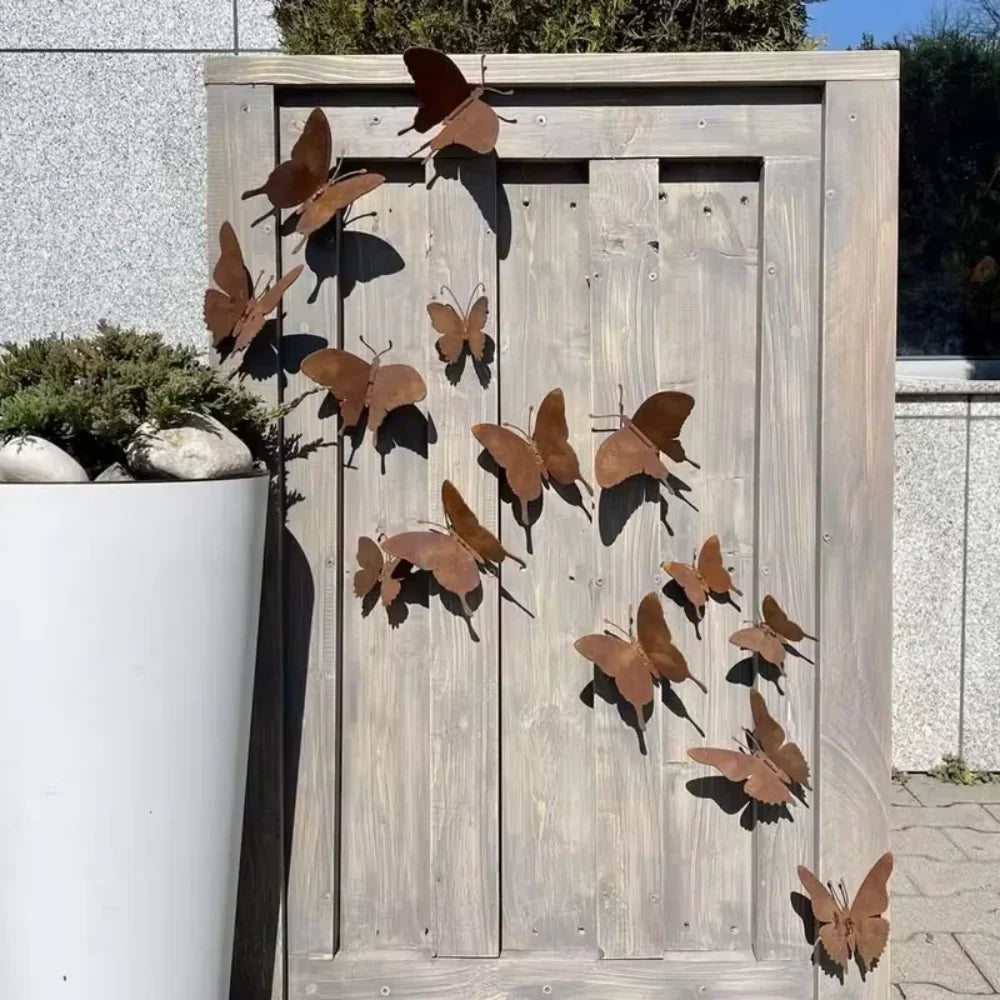 Rustalina 15er-Set Rost-Optik Metall-Schmetterlinge | Wanddeko für Garten, Zaun & Baumstämme | Wetterfest & natürlich gealtert