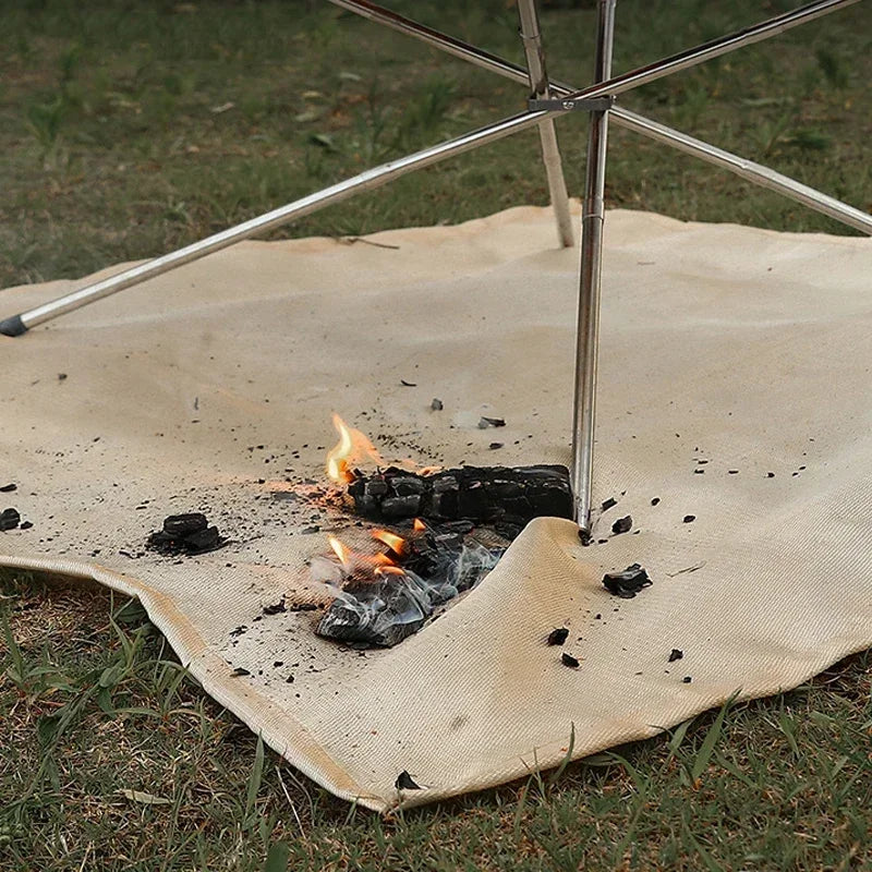 CampVita Feuerschutz Campingmatte | Hitzebeständig & Feuerfest | Ideal für Grill & Lagerfeuer | Glasfaser Beige