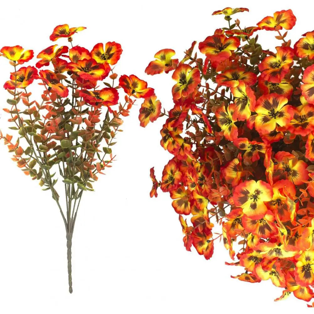 Floravida Elegance  Künstliche Stiefmütterchen mit Eukalyptus | UV-beständig | Herbstdeko für Haus & Garten | 37 × 19 cm