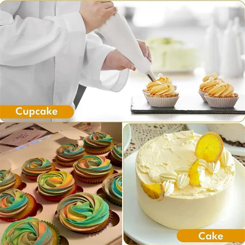 BakeDeko™ Spritztüllen-Set | Wiederverwendbare Silikon-Spritzbeutel mit Edelstahl-Tüllen | Für Torten, Cupcakes & Gebäck