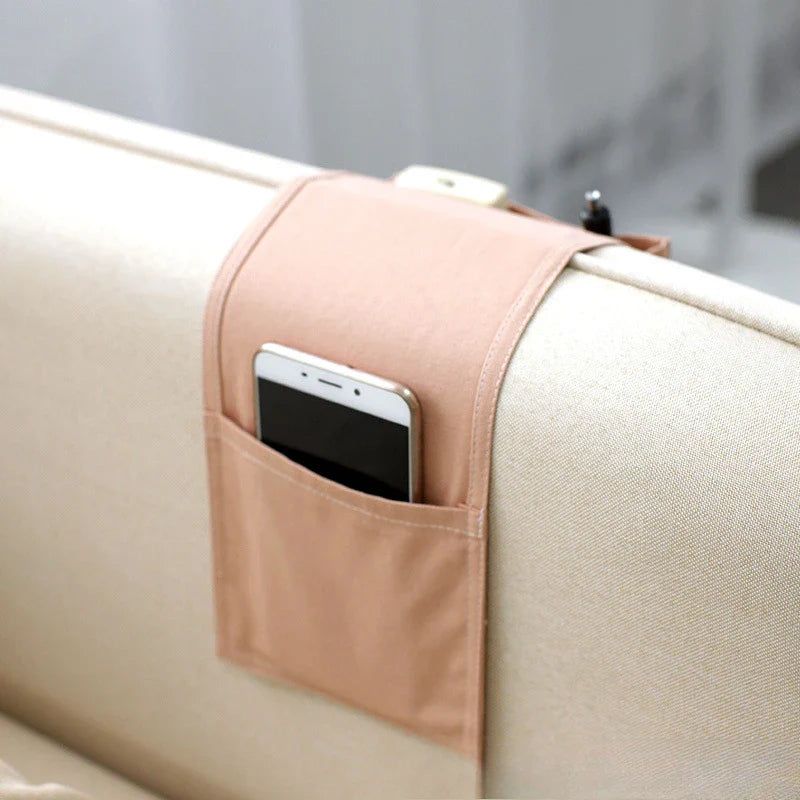 Restivo Bett-Organizer aus Baumwollleinen | Hängeaufbewahrung mit Taschen | Für Fernbedienung, Bücher & Zubehör – ca. 30×20×10 cm