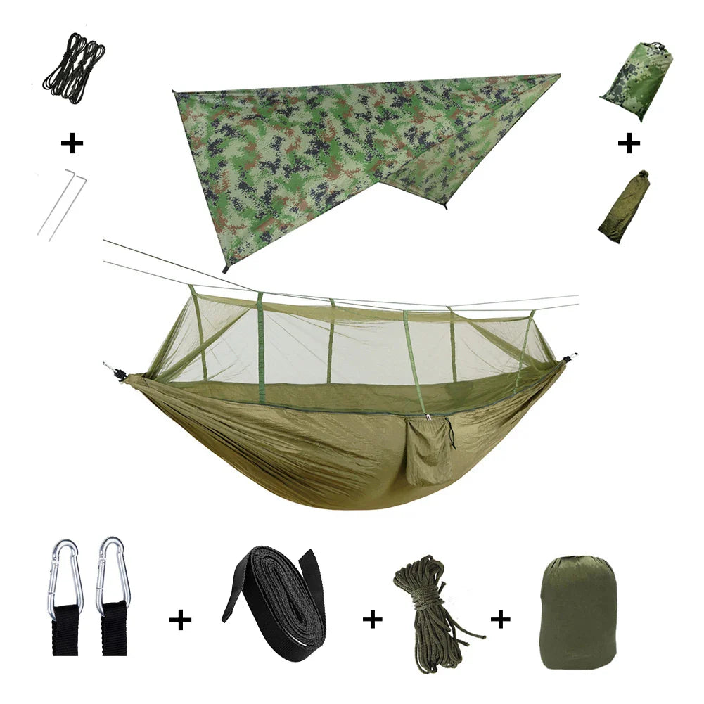Trekviva Camping-Hängematte | Integriertes Moskitonetz & Regendach | Ultraleicht & Reißfest | 3-in-1 Outdoor Lösung