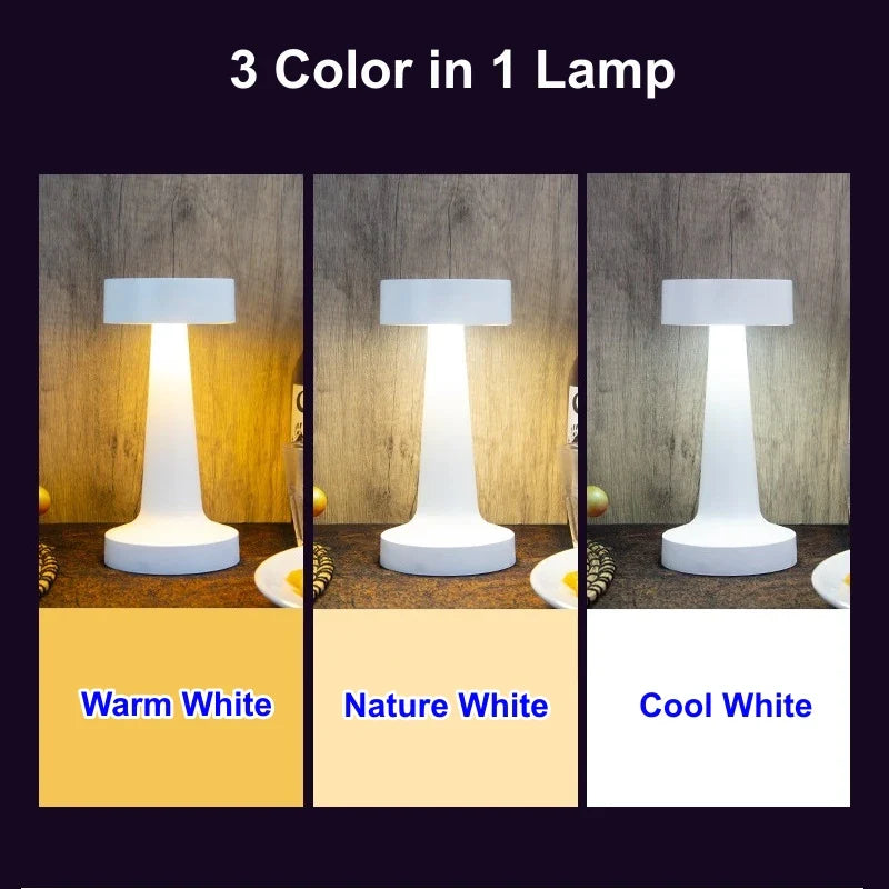 LED Tischlampe | 3 Lichtfarben | Touch-Dimmer | USB-C Wiederaufladbar