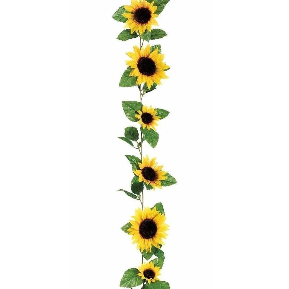 Floraviva SunVine Sonnenblumen-Girlande Künstlich | 2,6 m Länge | 12 Blüten Ø 8 cm | Für Hochzeit, Balkon & DIY-Deko