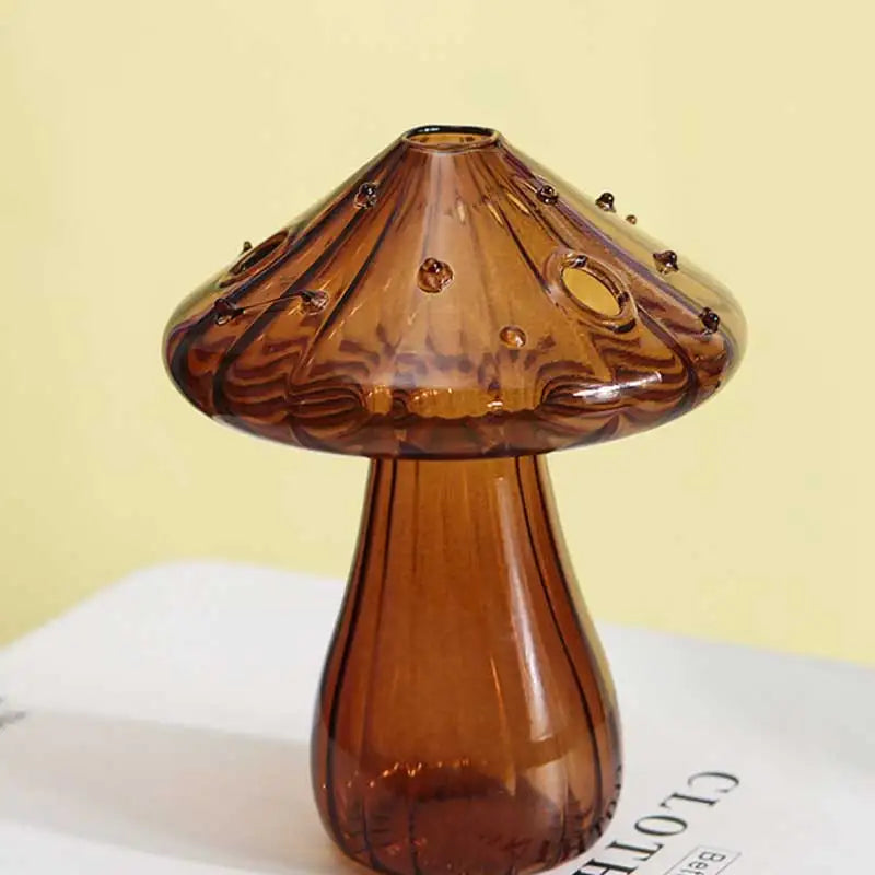 Glasflora Pilz-Vase aus Buntglas | Kreatives Design für Hydroponik & Deko | Handpoliert & Transparent | 12×10 cm
