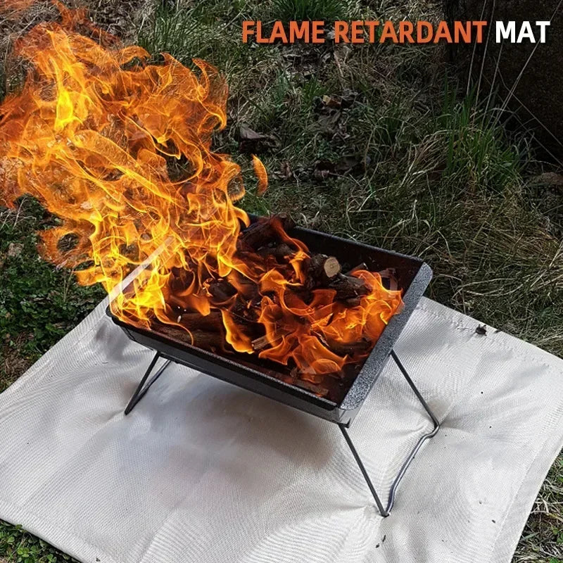 CampVita Feuerschutz Campingmatte | Hitzebeständig & Feuerfest | Ideal für Grill & Lagerfeuer | Glasfaser Beige