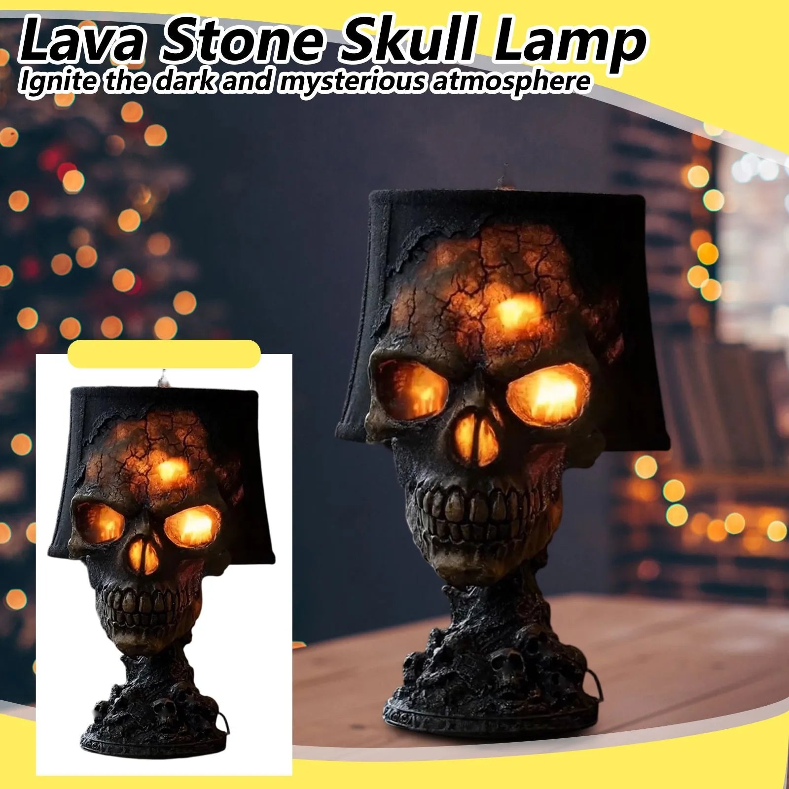 Gothic Tischlampe SkullFire | Halloween Schädel Deko | LED Ambient Light | 20 x 11 x 11 cm