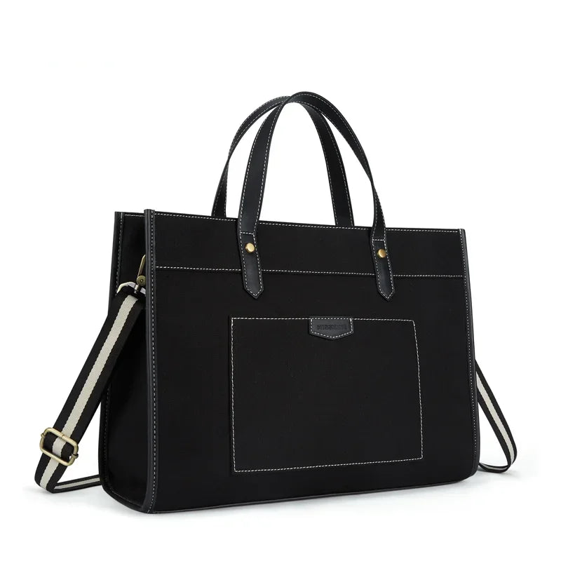 Tascana Canvas Laptop-Tasche Damen 15,6 Zoll | Große Schultertasche mit Fächern für Büro, Uni & Reisen | Stilvolle Handtasche mit Trageriemen & Laptopfach