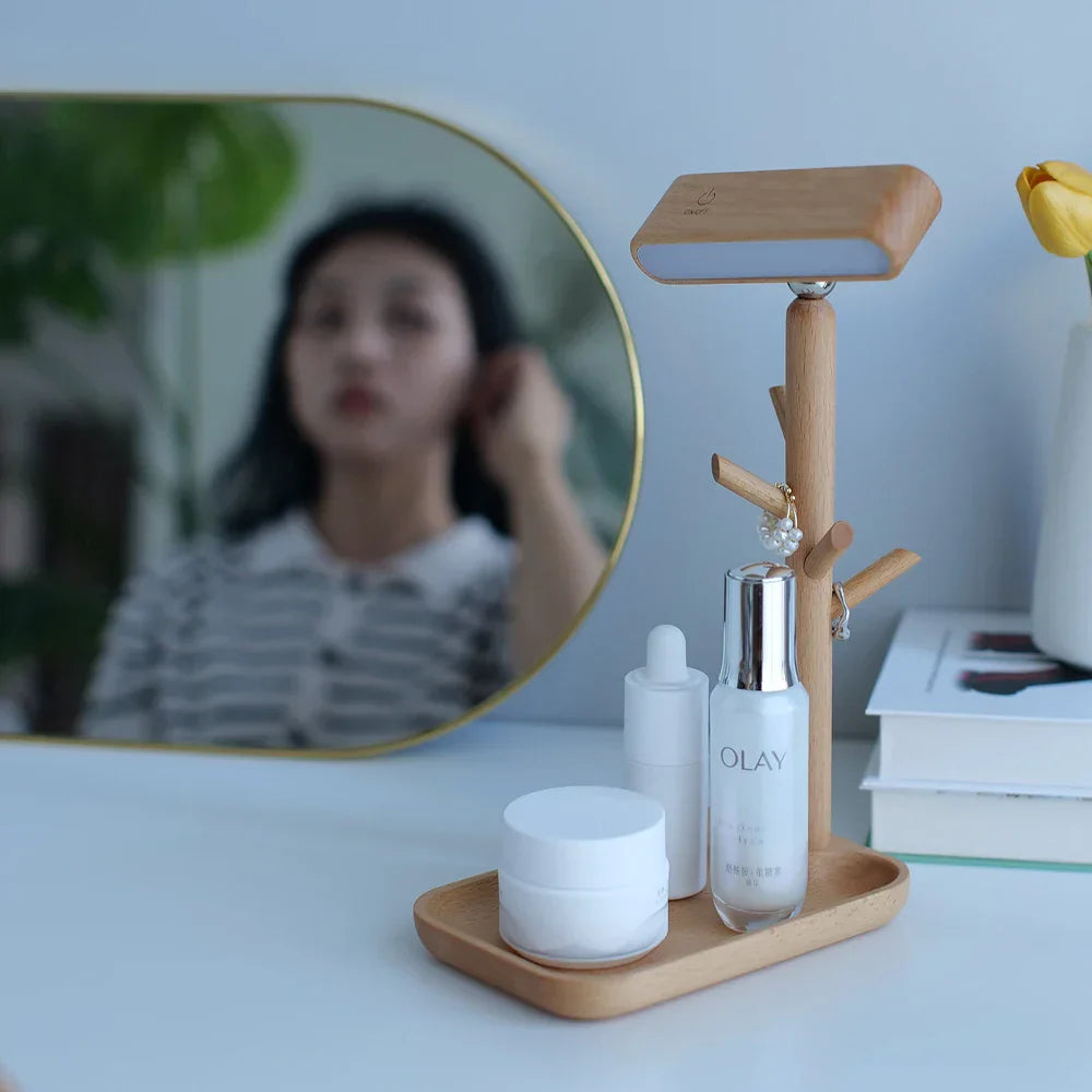 Nachttischlampe Lunara | Mit Ablage & Warmweißem Licht | Bambus & Holz | Modern & Funktional