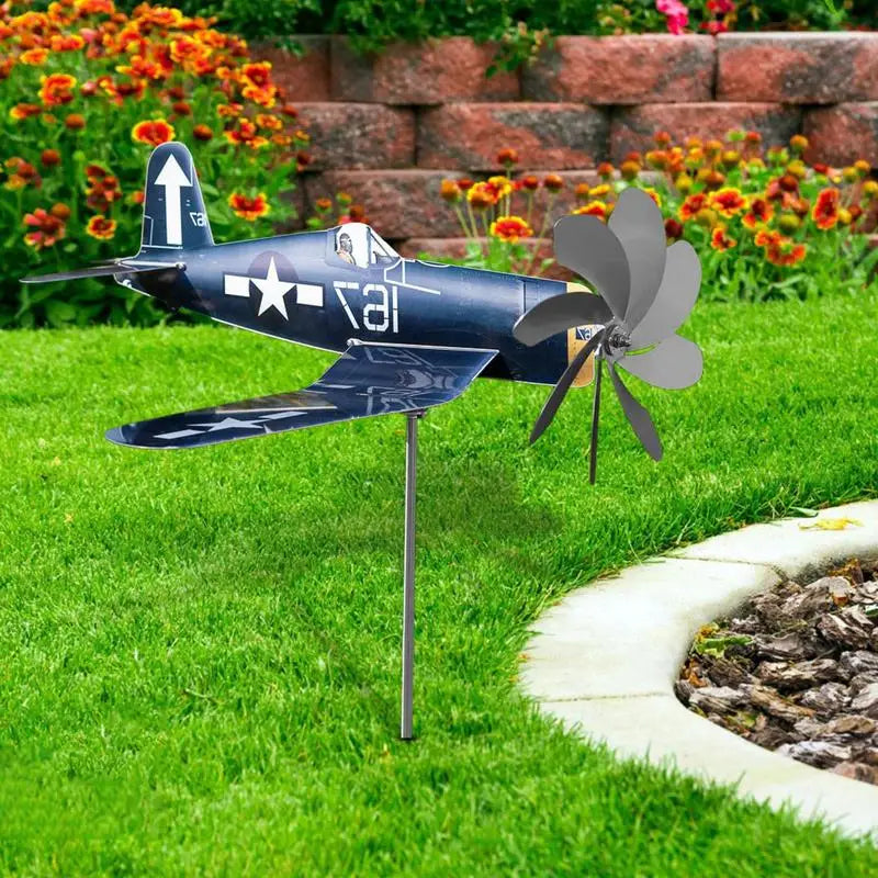 Windspiel AeroTwist | Flugzeug-Gartenwindrad aus Edelstahl | Wetterfest & drehend im Wind | Für Garten, Terrasse & Balkon