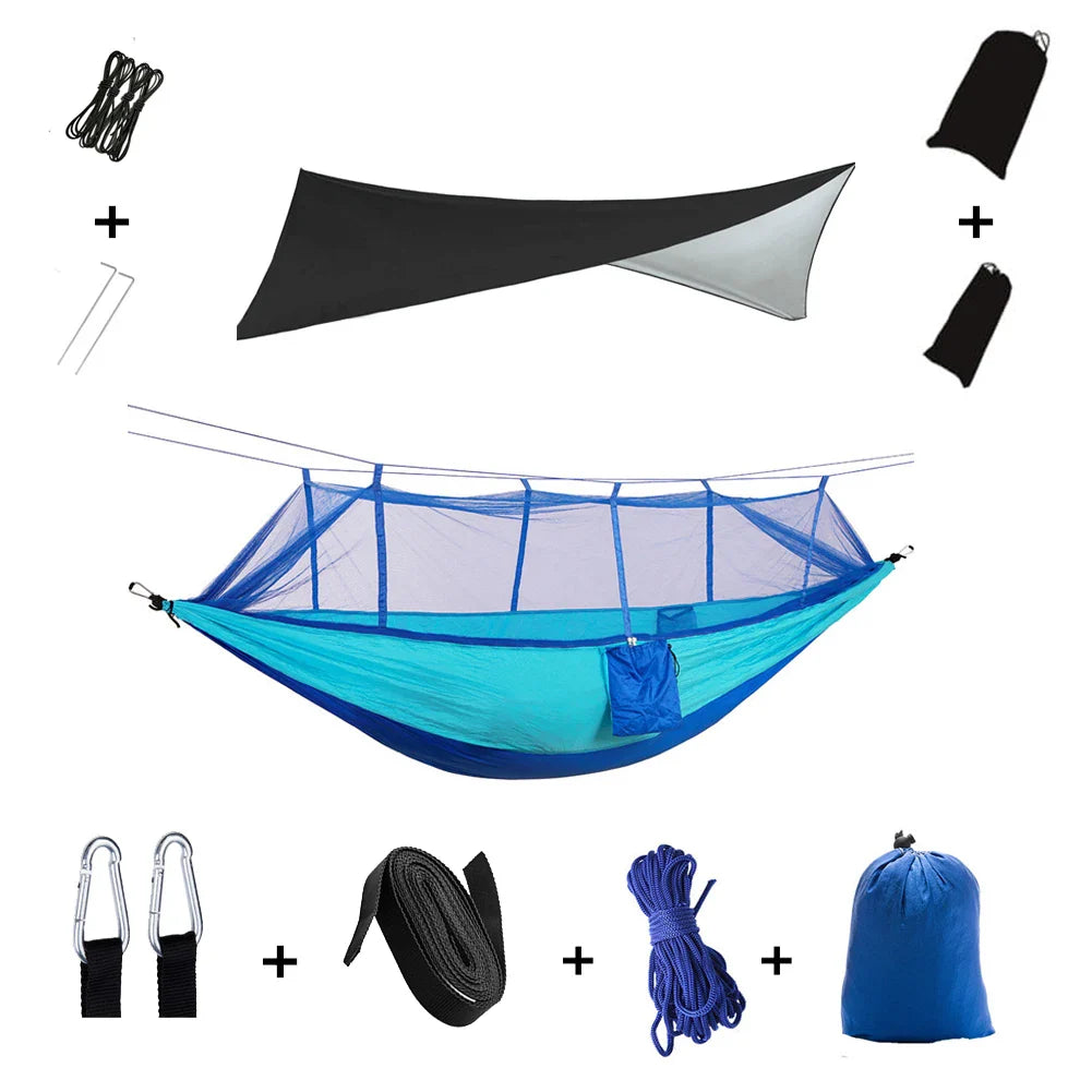 Trekviva Camping-Hängematte | Integriertes Moskitonetz & Regendach | Ultraleicht & Reißfest | 3-in-1 Outdoor Lösung