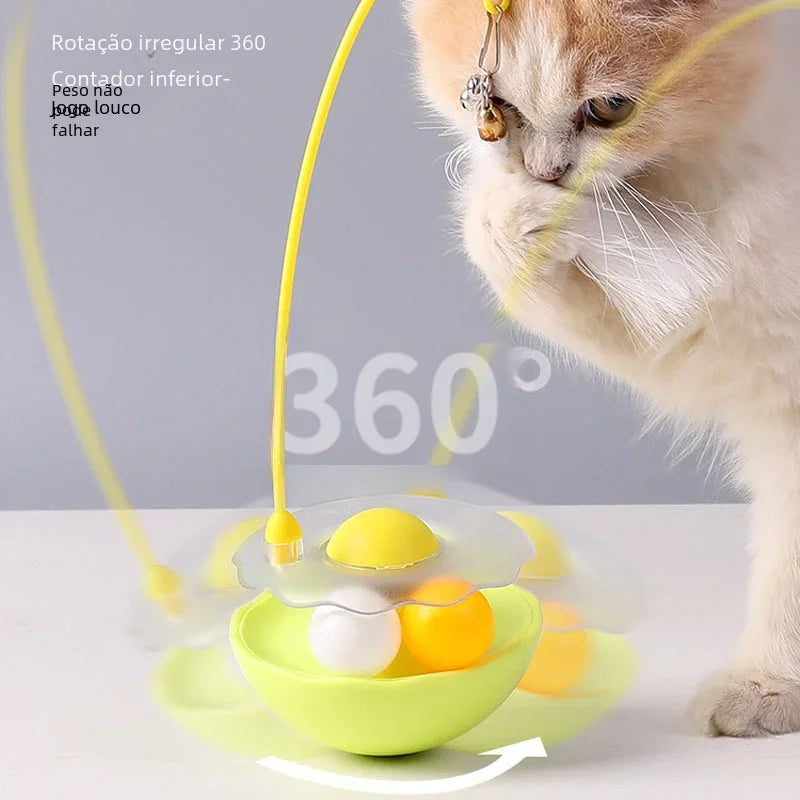 Mizucat Katzenspielzeug Wackelkreisel | Mit Feder & Doppelball | 360° Rotation | Abnehmbar & Kratzfest