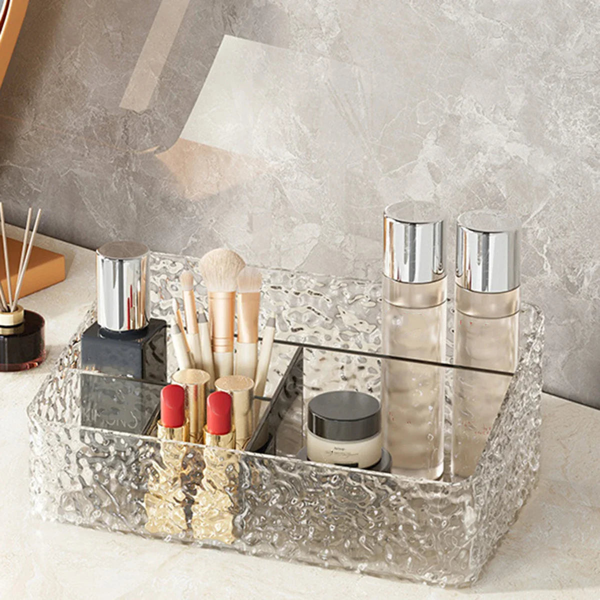 Make-up Organizer Box ClaryLux | Wasserwellen-Design | Großes Fassungsvermögen | Offene Trapezform
