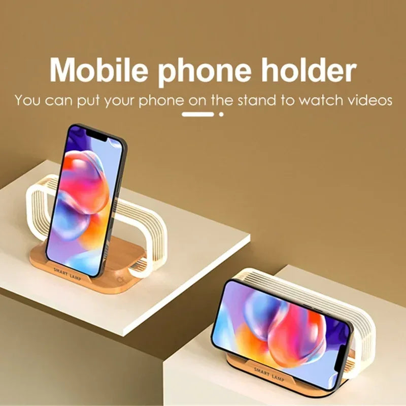 LumiCharge Touch | LED Tischlampe mit Wireless Charger | Dimmbar & Touch-Bedienung | Qi-Schnellladefunktion | Holzoptik
