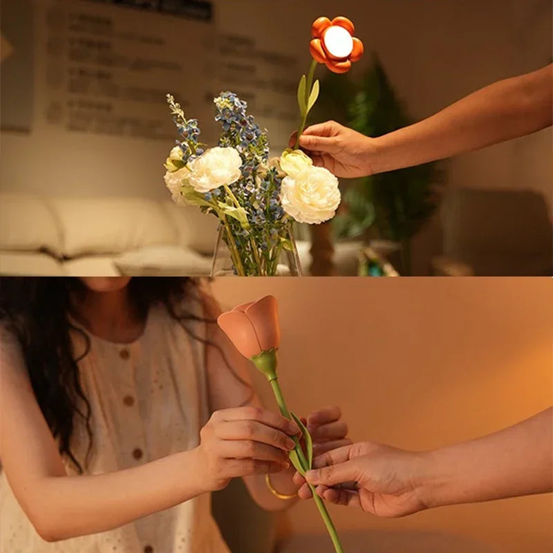 Lunafleur | Wiederaufladbare LED Rosenlampe | Dimmbar & Flexibel | 3 Lichtfarben mit Helligkeitsspeicher | Kreatives Nachtlicht & Geschenkidee für Frauen