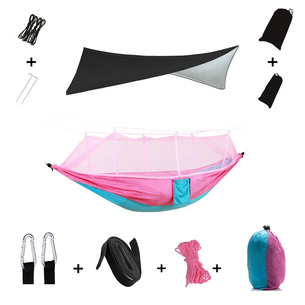 Trekviva Camping-Hängematte | Integriertes Moskitonetz & Regendach | Ultraleicht & Reißfest | 3-in-1 Outdoor Lösung