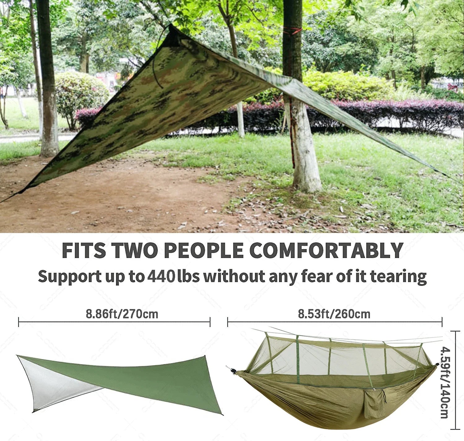 Trekviva Camping-Hängematte | Integriertes Moskitonetz & Regendach | Ultraleicht & Reißfest | 3-in-1 Outdoor Lösung