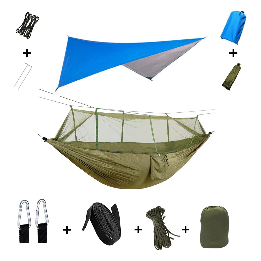 Trekviva Camping-Hängematte | Integriertes Moskitonetz & Regendach | Ultraleicht & Reißfest | 3-in-1 Outdoor Lösung
