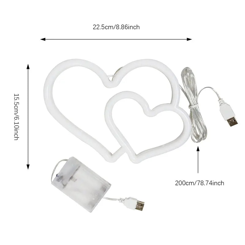 Amora Neon Tischlampe Herz | Doppeltes Love-Design | USB & Batteriebetrieb | Rosa LED Licht | Party & Deko