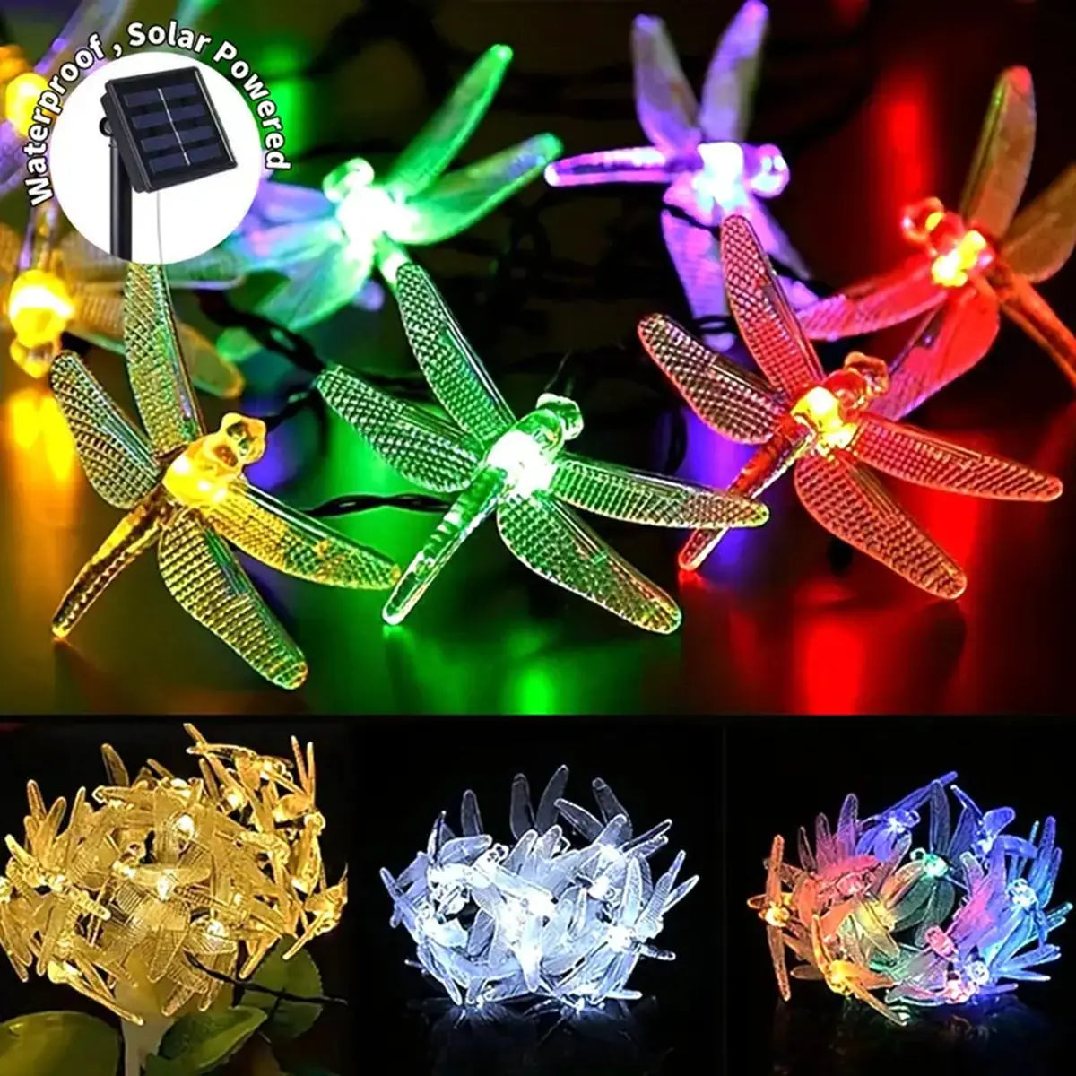 Solar-Lichterkette Lumila | 5 m mit 20 Libellen-LEDs | 8 Modi | Wasserdicht & Outdoor geeignet