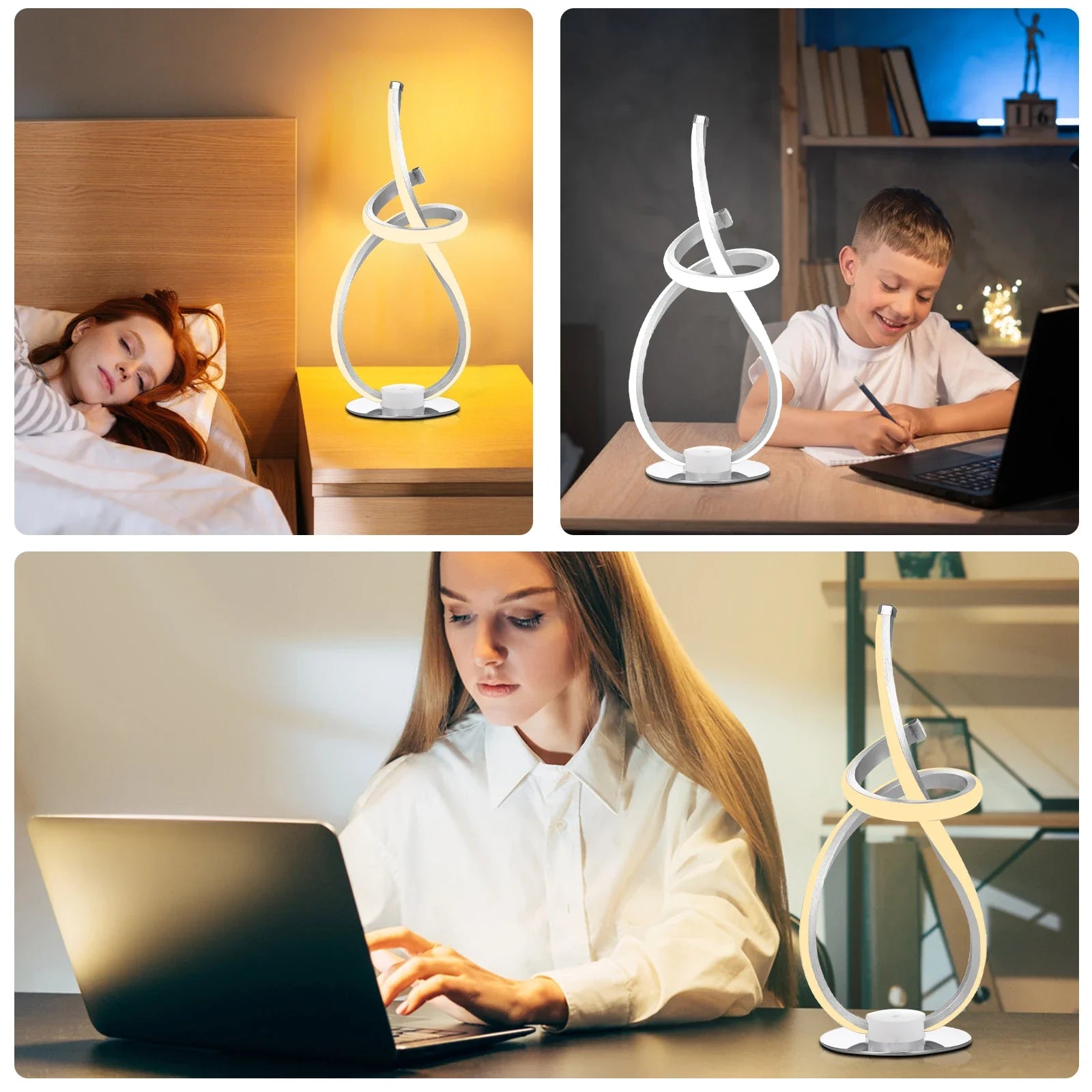 SpiraLume | LED Tischlampe Spiralform | 3 Lichtfarben & Dimmbar | Moderne Nacht- & Ambientelampe 33,5 cm