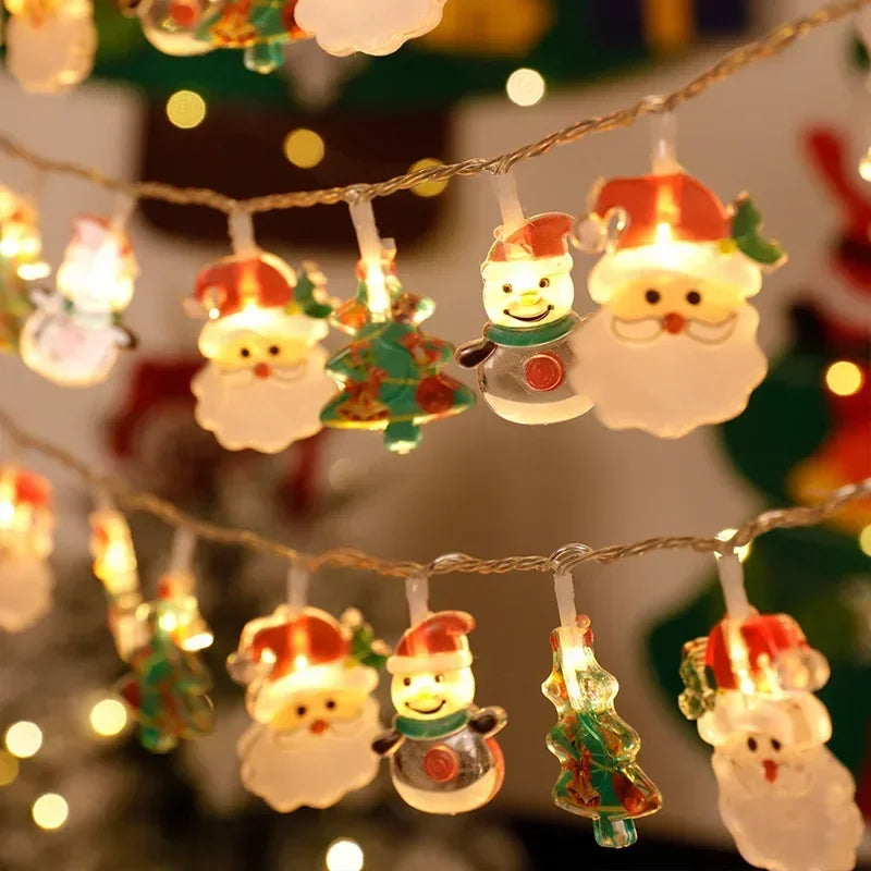Weihnachts-Lichterkette | LED Girlande mit Weihnachtsmann & Schneemann | Batteriebetrieben | Warmweiß
