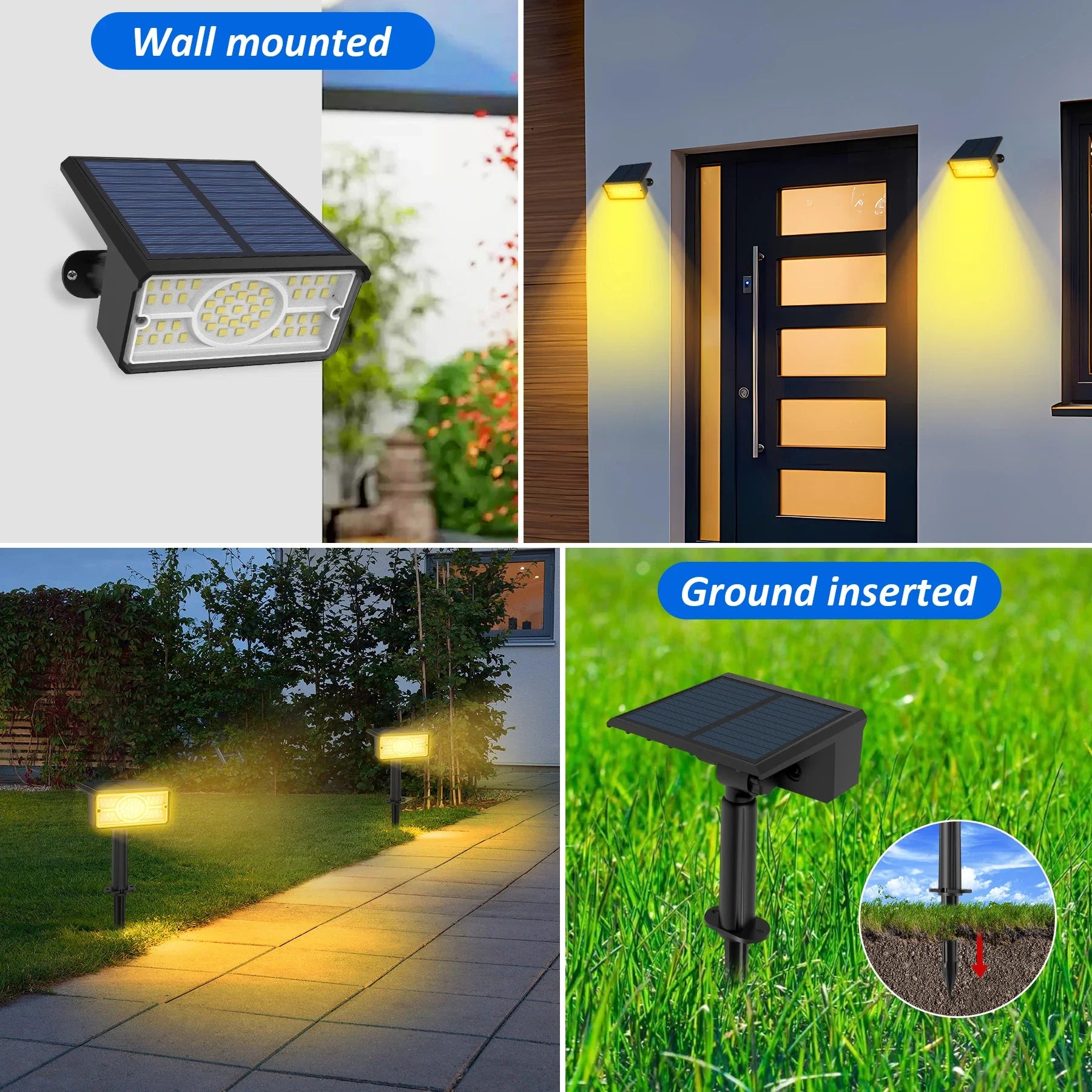 Solara LED Solarstrahler | 4 Lichtfarben | 49 LEDs | IP65 Wasserdicht | Energiesparend mit Solarpanel