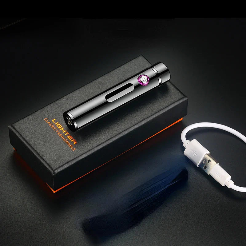 Voltrino Zylinder-USB-Feuerzeug | Doppelte Lichtbogen-Technologie | Wiederaufladbar & Windfest | Edles Metallgehäuse für Herren