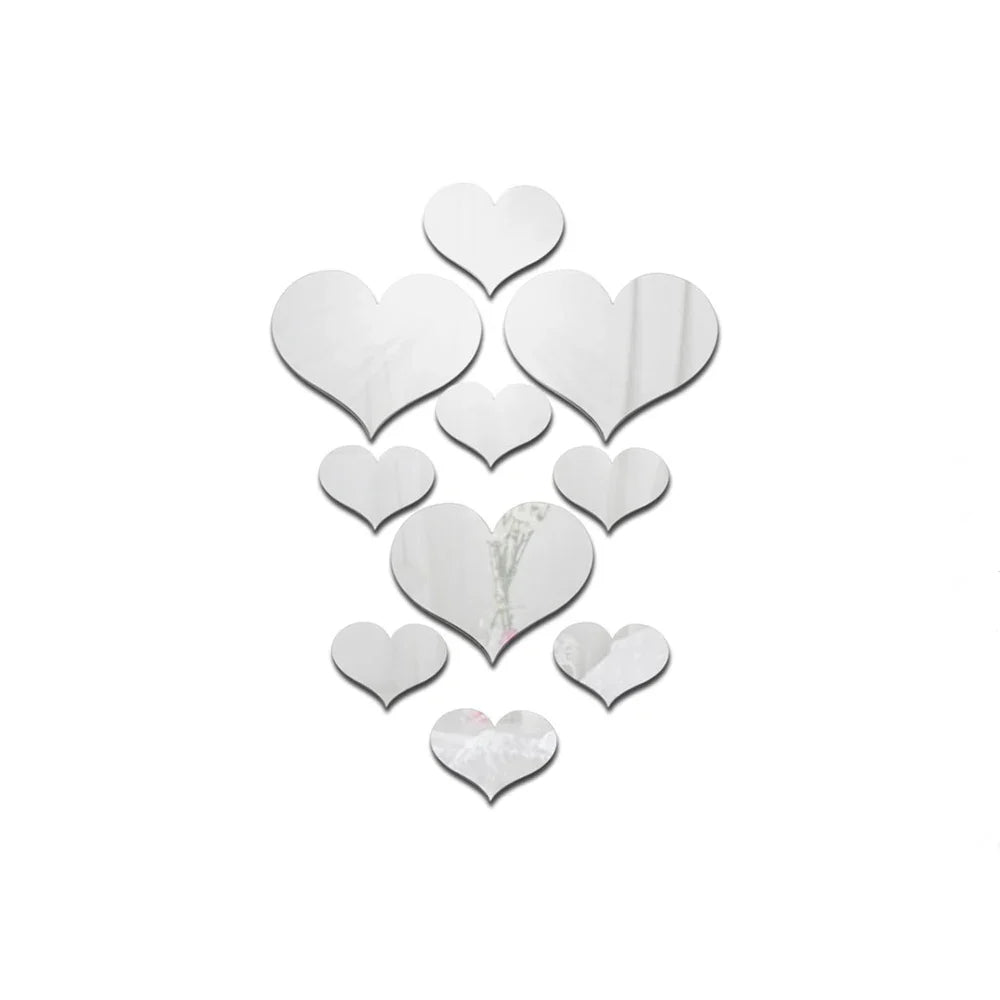 HeartMirro | 3D Wandsticker Herz-Set | Spiegeloptik Gold & Silber | 10-teilig
