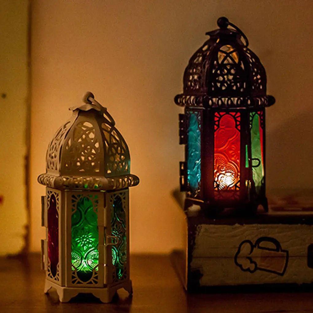 Marrakesh Glow | Marokkanischer Glas-Kerzenhalter | Handgefertigtes Eisen & Kristallglas | Orientalische Hängelaterne