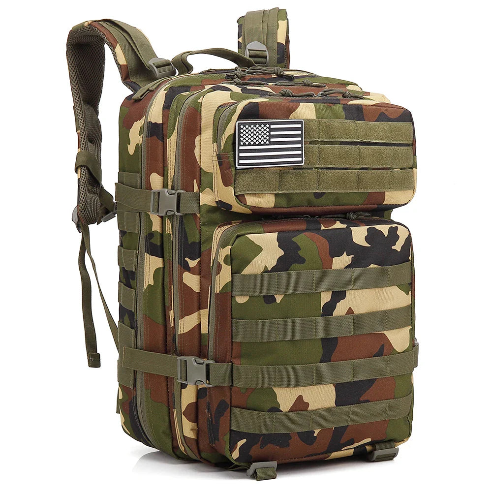 TACTICO45 45 L Outdoor Rucksack | Molle‑System | 3‑Tages Kapazität | Robust & Multifunktional – Schwarz/Khaki/Olive