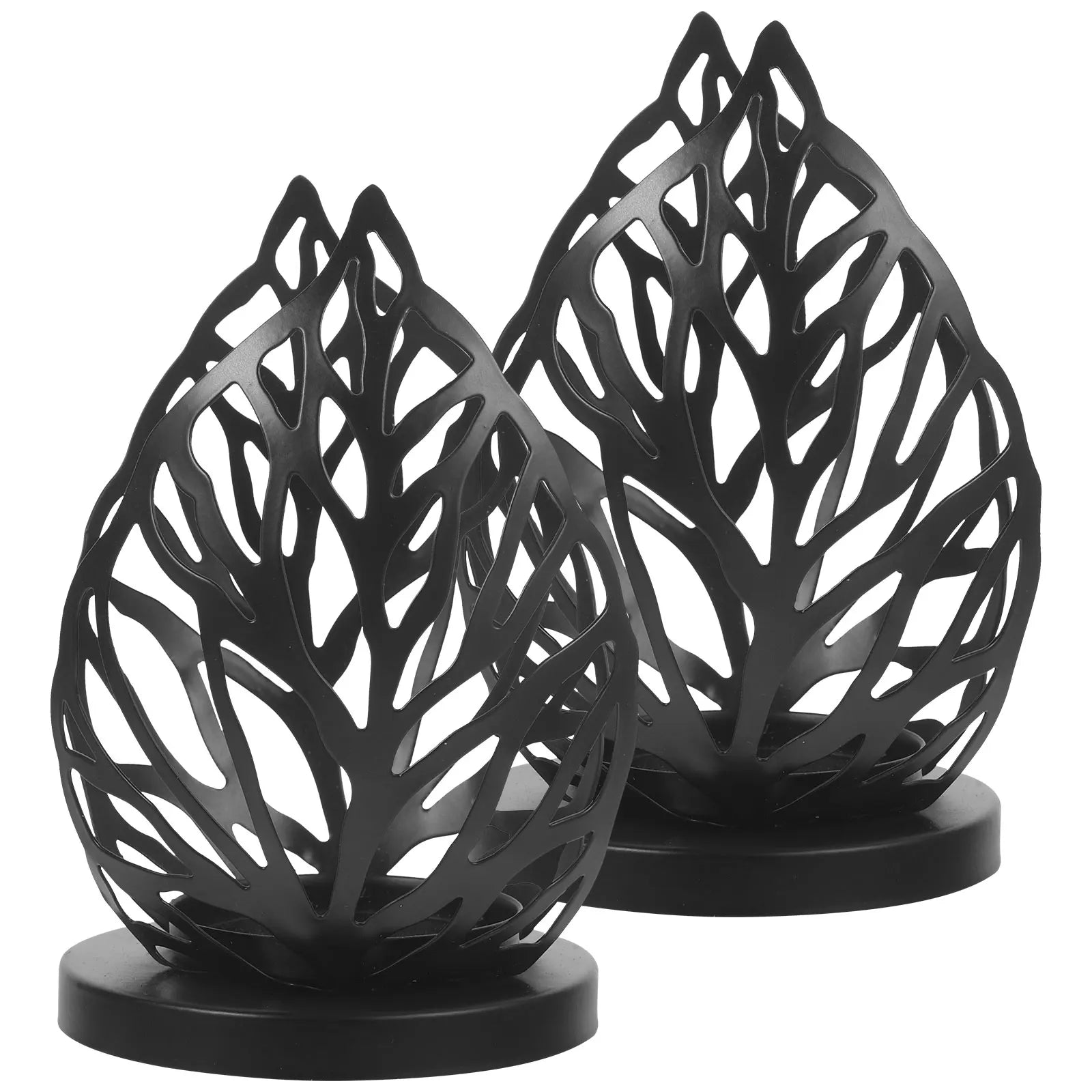 AuroraFlame Kerzenhalter Set (2 Stück) | Vintage-Design | Metall Schwarz & Gold | 13,5×8,5 cm