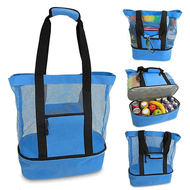 Strandtasche SANDORIA 2-in-1 | Mit Kühlfach & Netzaufbewahrung | Für Spielzeug, Muscheln & Snacks | Leicht & faltbar