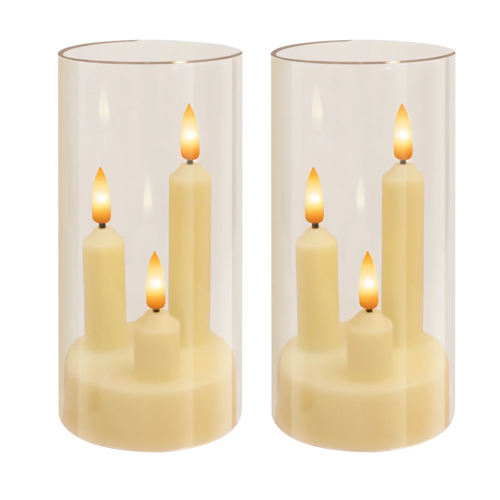 LumoAura LED Kerze mit 3 Dochten | Flackernde Flammenoptik im Glas | Batteriebetriebene, Flammenlose Kerze | Sicher & Realistisch | Warmweißes Licht