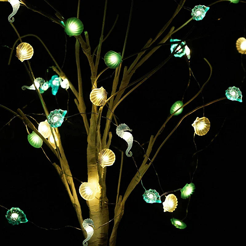 LED-Lichterkette SeaGlow | 2 m | 20 LEDs | Muschel & Seestern Design | Meeresthema Deko | Für Geburtstag, Party & Kinderzimmer