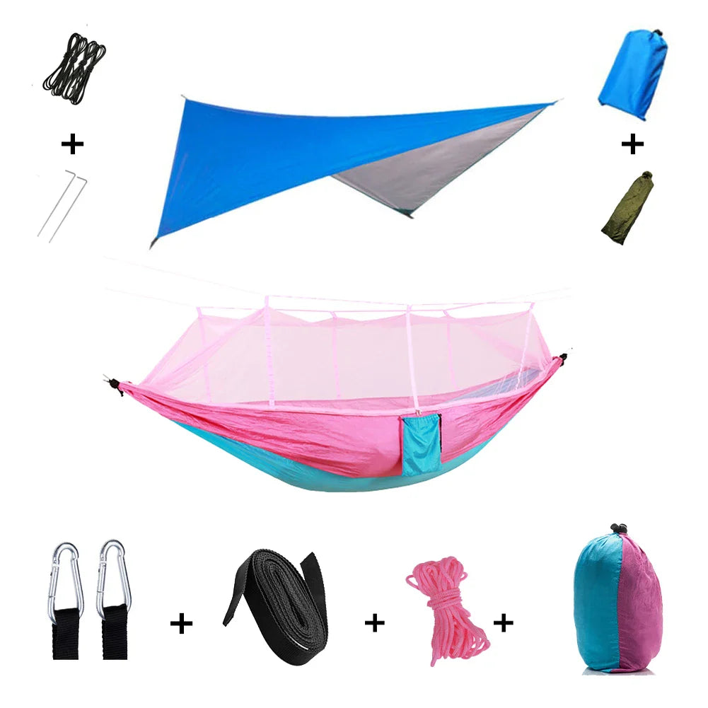 Trekviva Camping-Hängematte | Integriertes Moskitonetz & Regendach | Ultraleicht & Reißfest | 3-in-1 Outdoor Lösung